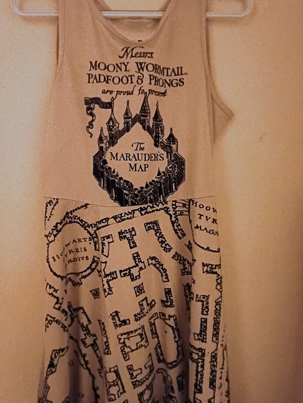 Girls Marauder's Map Tank Dress - Beige with Black Print
